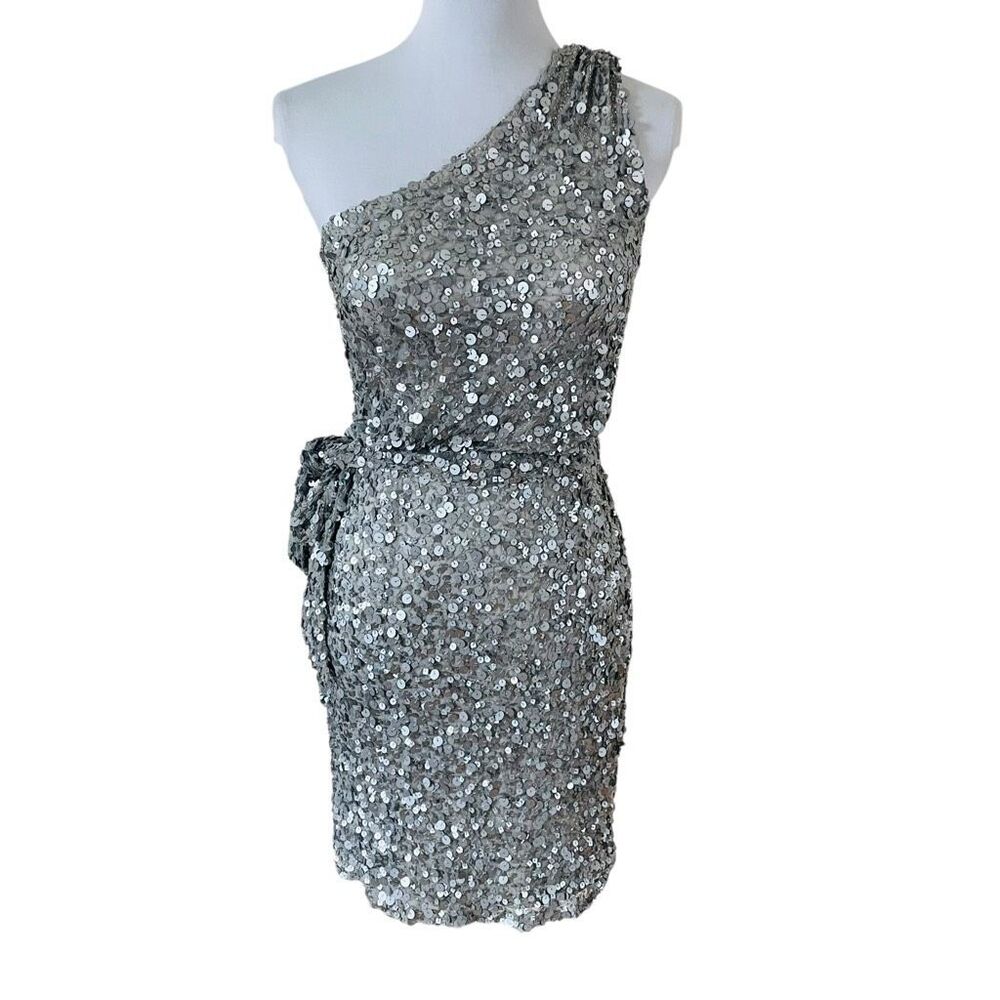 Aidan Mattox One Shoulder Sequin Dress Silver Size 0